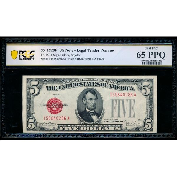 1928F $5 Legal Tender Note PCGS 65PPQ