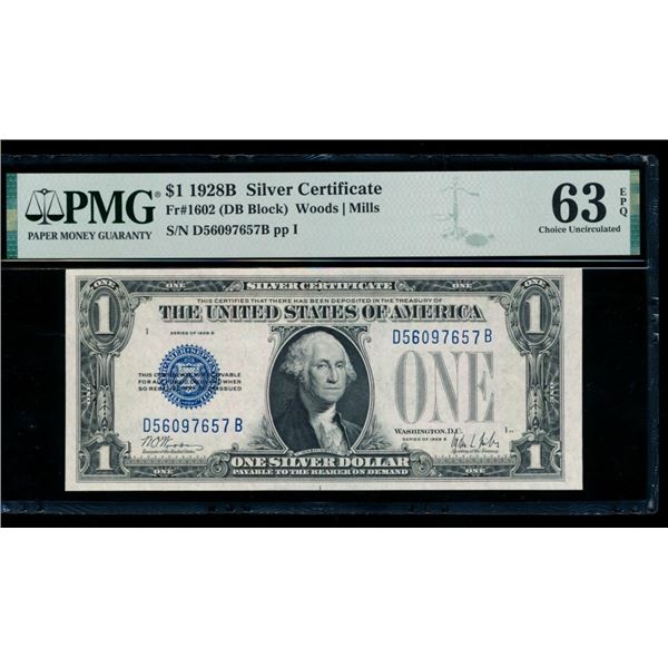 1928B $1 Silver Certificate PMG 63EPQ