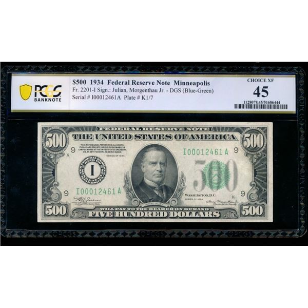 1934 $500 Minneapolis FRN PCGS 45