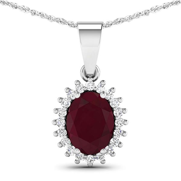 14KT White Gold 1.5ctw Ruby and Diamond Pendant