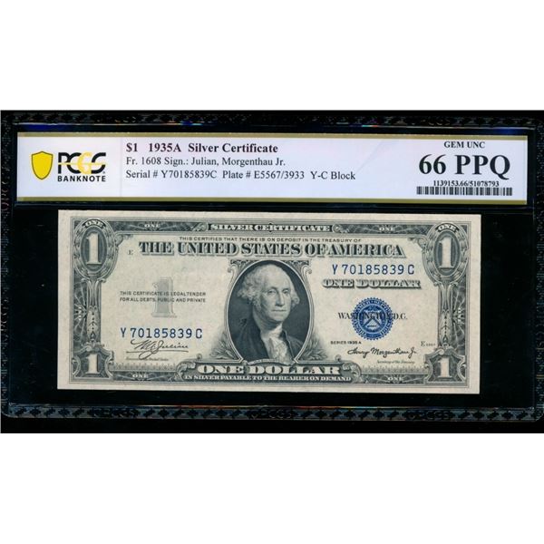 1935A $1 Silver Certificate PCGS 66PPQ