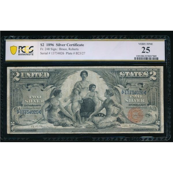 1896 $2 Educational Silver Certificate PCGS 25