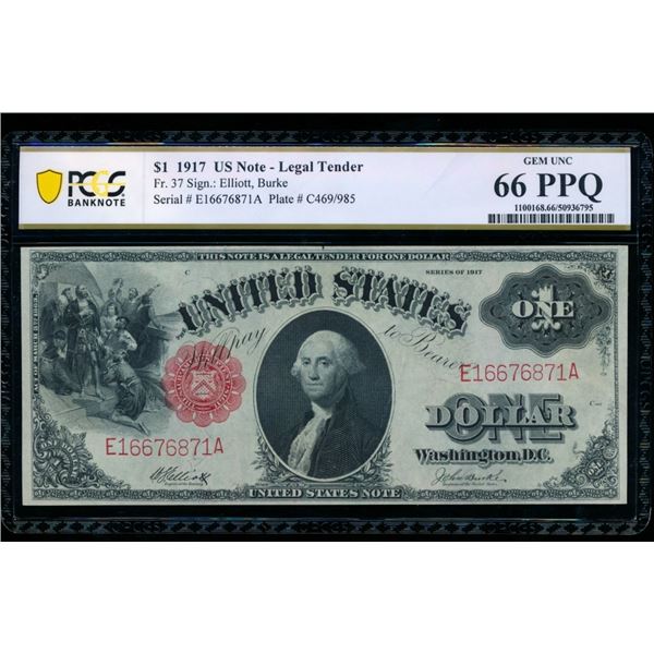 1917 $1 Legal Tender Note PCGS 66PPQ
