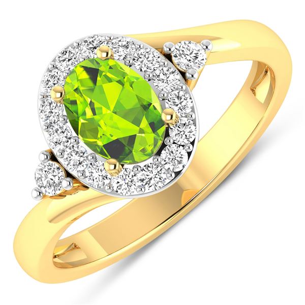 14KT Yellow Gold 0.63ctw Peridot and Diamond Ring