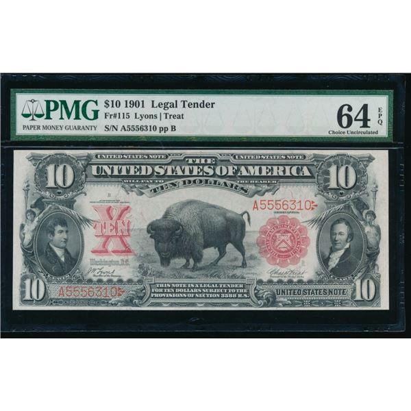 1901 $10 Bison Legal Tender Note PMG 64EPQ