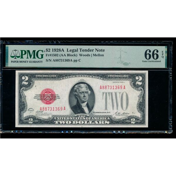 1928A $2 Legal Tender Note PMG 66EPQ