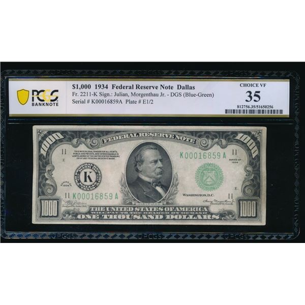 1934 $1000 Dallas FRN PCGS 35