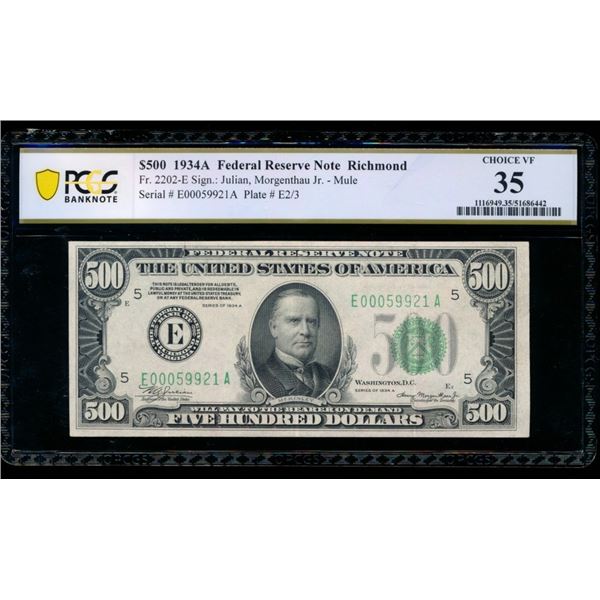 1934A $500 Richmond FRN PCGS 35
