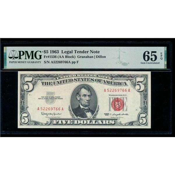 1963 $5 Legal Tender Note PMG 65EPQ