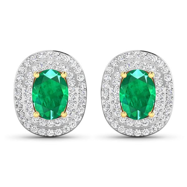 14KT Yellow Gold 1.12ctw Zambian Emerald and Diamond Earrings