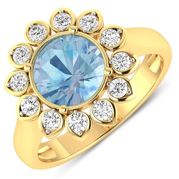 14KT Yellow Gold 1.9ctw Aquamarine and Diamond Ring