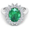 14KT White Gold 3.14ct Zambian Emerald and Diamond Ring
