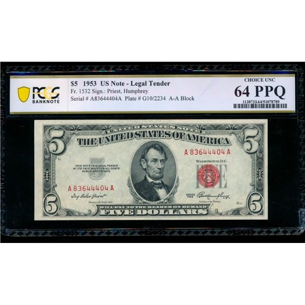 1953 $5 Legal Tender Note PCGS 64PPQ