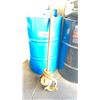 Image 3 : GROUP LOT OIL DRAIN PANS, FUNNELS, BARREL PUMP AND 3 BARRELS