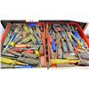 Image 2 : WESTWOOD METAL ROLLING TOOL BOX WITH CONTENTS. 27X42". SCREWDRIVERS, OLFA KNIVES, PRYBARS,