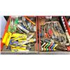 Image 3 : WESTWOOD METAL ROLLING TOOL BOX WITH CONTENTS. 27X42". SCREWDRIVERS, OLFA KNIVES, PRYBARS,