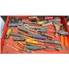 Image 4 : WESTWOOD METAL ROLLING TOOL BOX WITH CONTENTS. 27X42". SCREWDRIVERS, OLFA KNIVES, PRYBARS,