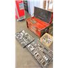 Image 1 : GROUP LOT OF PAINTED BEECH TOOL BOX AND MISC SOCKETS