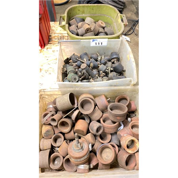 3 BINS OF RUBBER TEST PLUGS AND CAPS