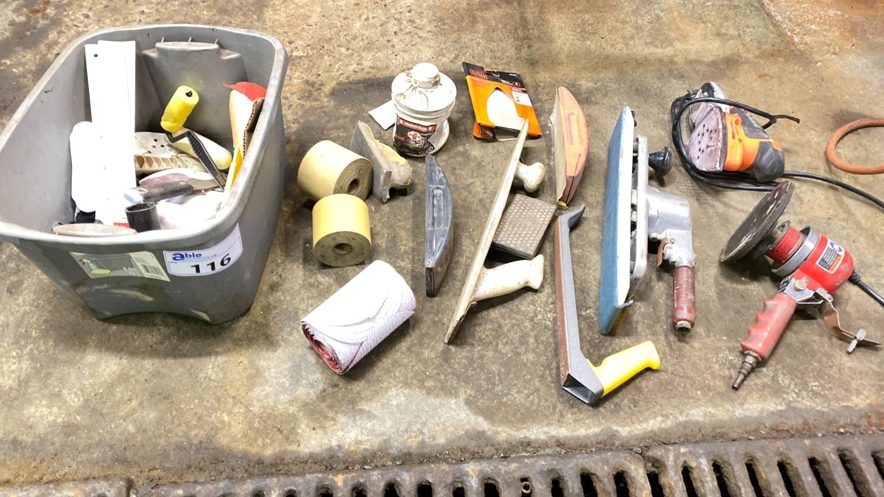 GROUP LOT OF AUTO BODY TOOLS. AIR BOARD, RASP, ORBITAL SANDER, CORNER ...