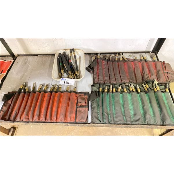GROUP LOT OF HYDRAULIC AND TRANSMISSION LINE ADAPTORS/HOSES-BIN WITH 3 SLEEVES