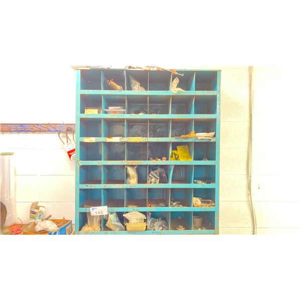 METAL PARTS BIN WITH CONTENTS