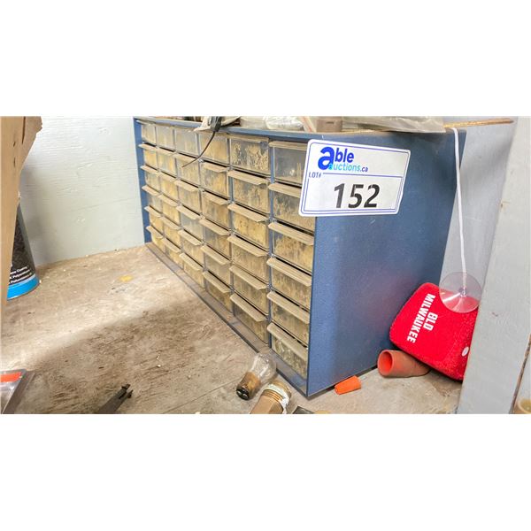 PLASTIC PARTS CABINET WITH CONTENTS 18"W