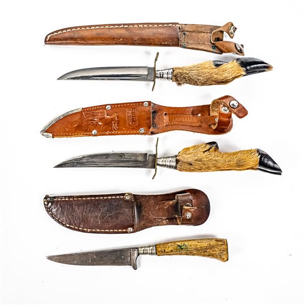 3 Antique Deer hoof/ Stag Handle Knives