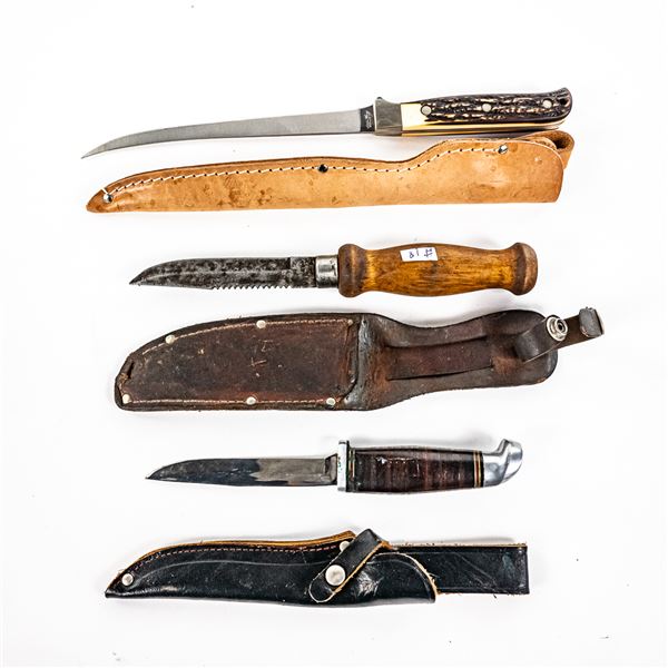 3 Vintage US made Fixed Blade Knives.