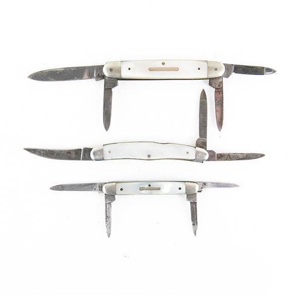 3 Antique Mother of Pearl Handle Pen Knives