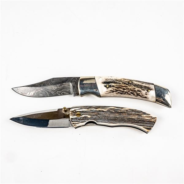 2 Hand-made Stag-handle Folding Knives