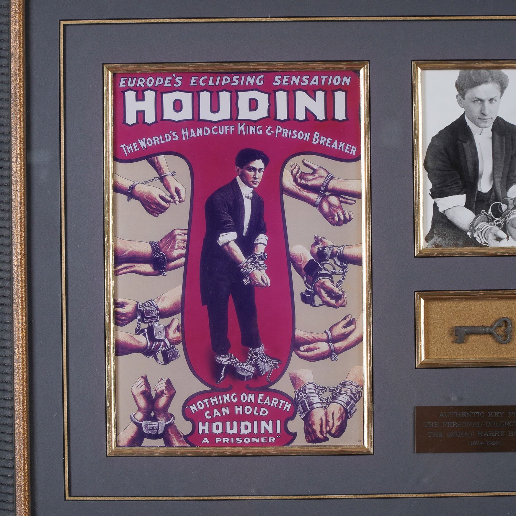 Harry Houdini Framed Photos and Key