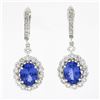 Image 1 : NEW 14k White Gold Oval Tanzanite & Round Brilliant Diamond Drop Dangle Earrings