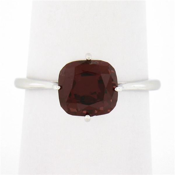 NEW 14k White Gold 2.5 ctw Cushion Rhodolite Garnet Prong Open Work Solitaire Ri