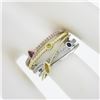 Image 3 : 14k Tri Color Gold .60 ctw Multi Color Sapphire & Diamond Crossover Wide Band Ri