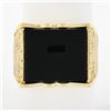 Image 1 : Men's Vintage 14K Yellow Gold Rectangular Black Onyx w/ Textured Sides Wide Ring