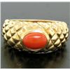 Image 3 : 14k Yellow Gold NICE Oval Cabochon Bezel Set Coral Domed Quilted Texture Ring