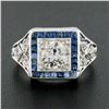 Image 2 : Antique Art Deco Platinum 1.42 ctw European Diamond & Sapphire Engagement Ring