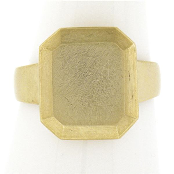 Solid 14K Yellow Gold Rectangular Engravable Center Matte Finish Signet Ring