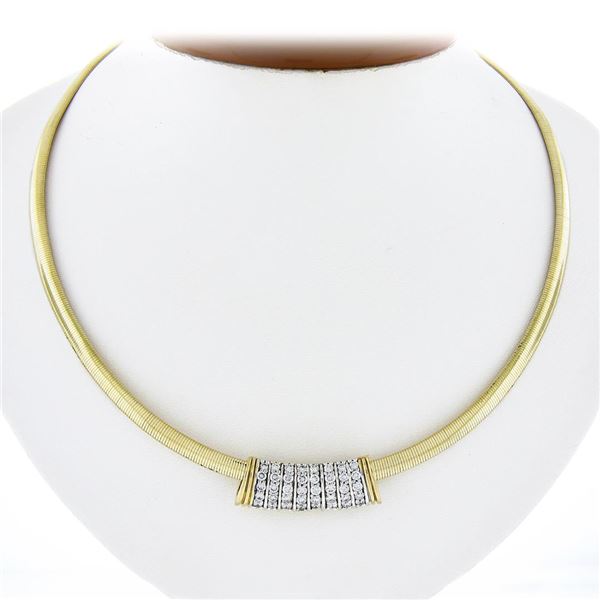 14K Gold 1.75 ctw Round Brilliant Diamond Wide Slide Pendant Omega Chain Necklac