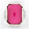 Image 1 : Antique Art Deco Mens Large Engraved 14k White Gold & Rectangular Red Stone Ring