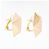 Image 4 : Large 14K Yellow Gold Puffed Geometric Button Earrings w/ Grooved & Concave Top