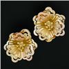 Image 5 : Italian 18k Tricolor Gold 3D Textured Open Work Flower Omega Statement Earrings