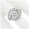 Image 3 : Vintage Platinum 4.58 ctw GIA Round & Pear Cut Diamond Domed Swirl Cocktail Ring