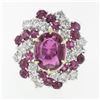 Image 6 : Vintage Platinum 6.90 ctw GIA Oval Pink Ceylon Sapphire Round Diamond Swirl Ring