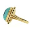 Image 4 : Vintage 14k Yellow Gold Oval Cabochon Bezel Set Turquoise Grooved Cocktail Ring