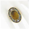 Image 3 : Vintage 14k Gold Bezel Tiger's Eye LARGE Oval Floral Enamel Filigree Frame Ring