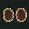 Image 2 : Antique 14K Yellow Gold Oval Bezel Carnelian Repousse Work Frame Button Earrings