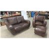 Image 1 : Leather/Leather Style 3pce Set : Love Seat 64'' 