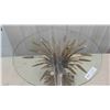 Image 2 : Gold Gilt Metal Wheat Sheef Round Glass Top